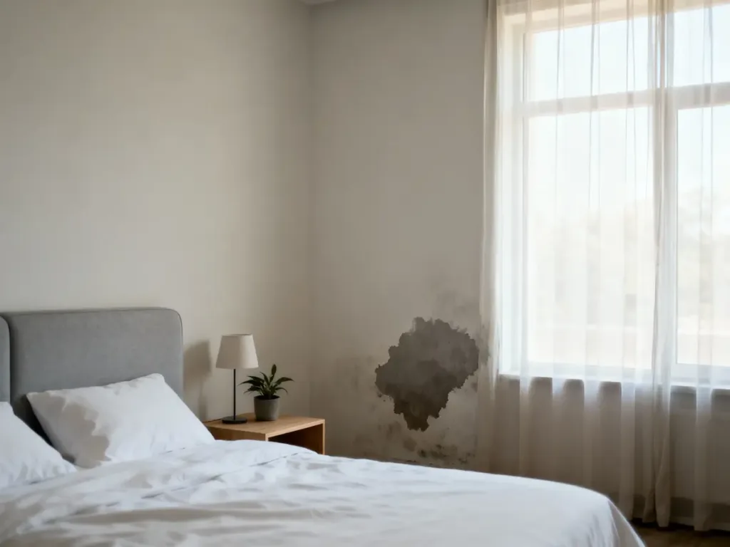 Traces de condensation sur le mur d'une chambre